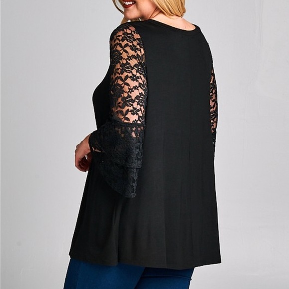 PLUS SIZE black jersey tunic w Lace bell sleeves - Picture 2 of 5